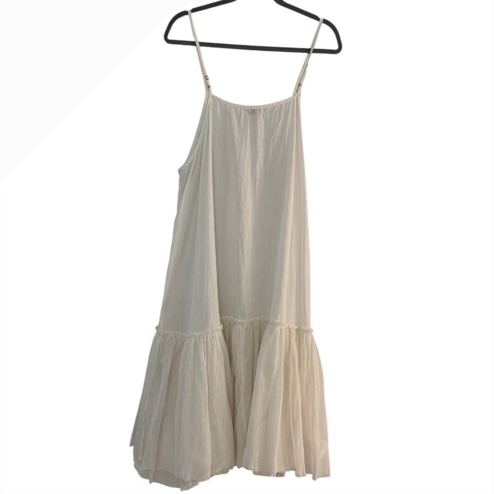 Krista LarsonWomen OSFM White Cotton Voile Foundation Slip Dress Ruffle Mesh Hem - Picture 2 of 12
